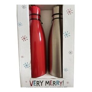 Very Merry Red and Silver Stainless Steel Water Bottle Set